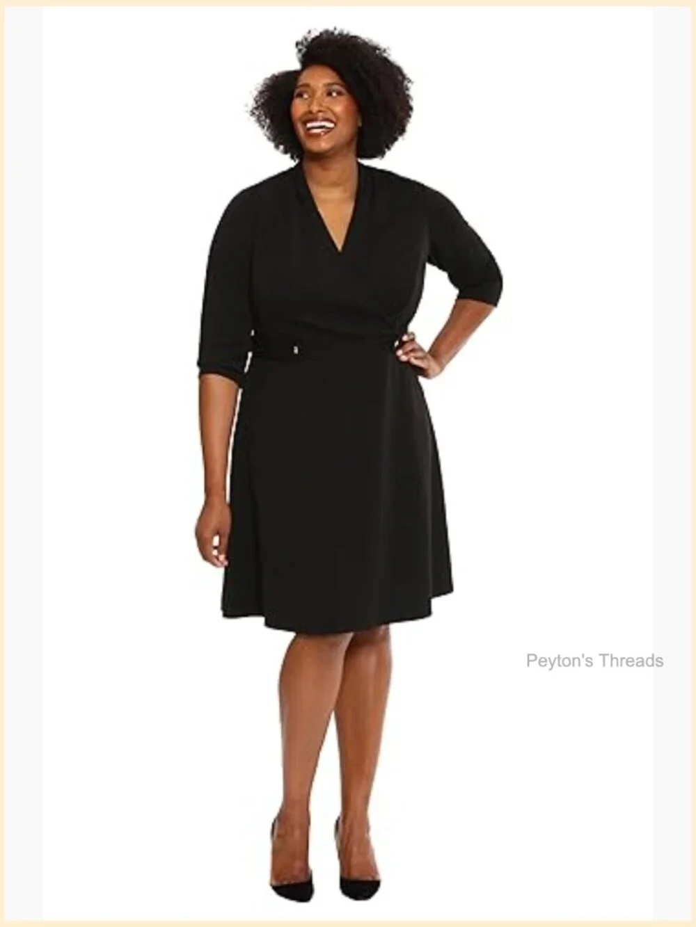 Crepe Fit and Flare Midi Dress with Waist Button Detail - Picture 6 of 7